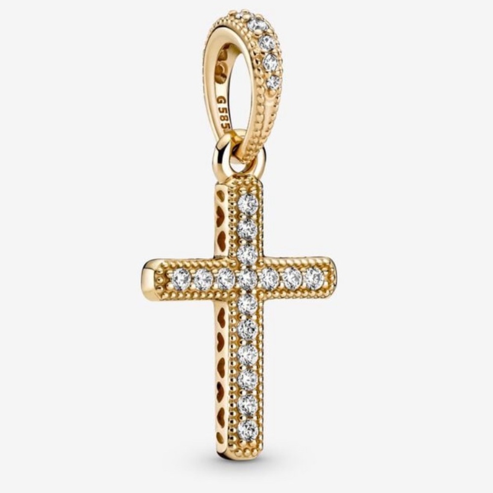 Pandora 14k Gold Sparkling Cross Dangle Pendant Charm 359521C01